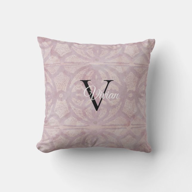 Coussin Aquarelle rose Batik Nom du monogramme (Recto)
