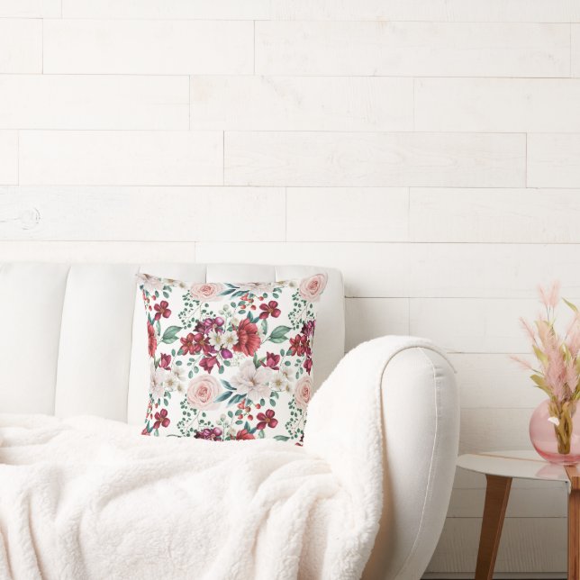 Coussin Aquarelle rose blanc Peonies salaisons (Canapé)