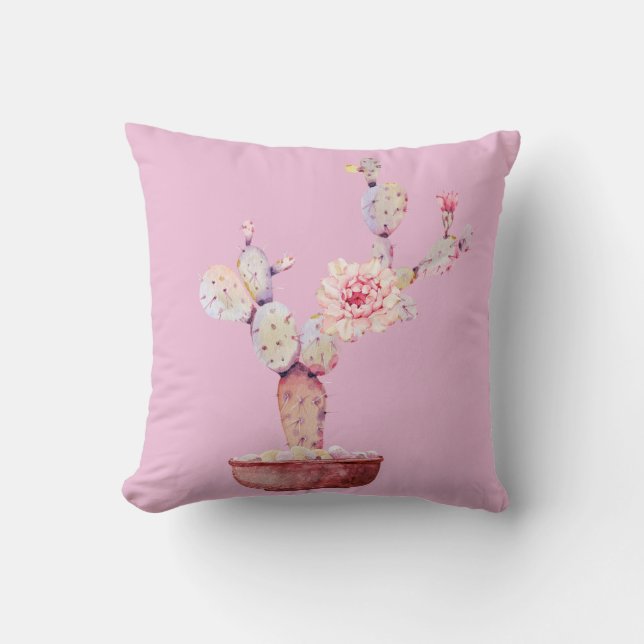 Coussin Aquarelle rose Cactus (Recto)