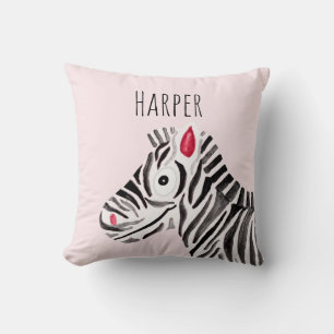 Coussin Aquarelle rose de fille Zebra Safari Baby Nursery