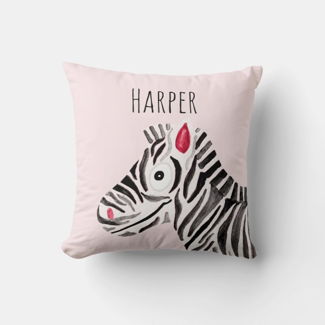 Coussin Aquarelle rose de fille Zebra Safari Baby Nursery (Recto)