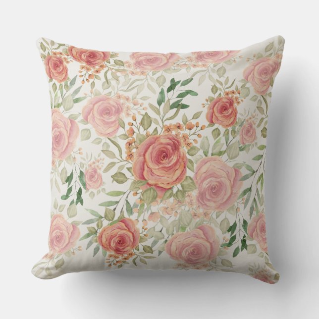 Coussin Aquarelle Rose Douce Et Orange Clair (Recto)