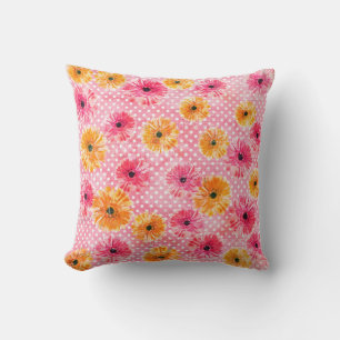 Coussin Aquarelle rose et jaune gerbera fleurs motif