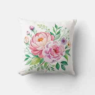 Coussin Aquarelle Rose et pivoine Bouquet floral