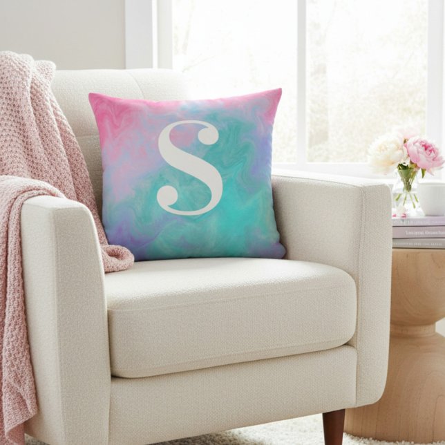 Coussin Aquarelle rose et sarcelle personnalisée (Créateur téléchargé)