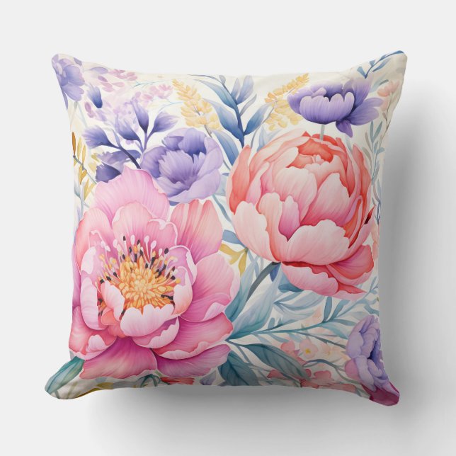 Coussin Aquarelle rose et violet (Recto)