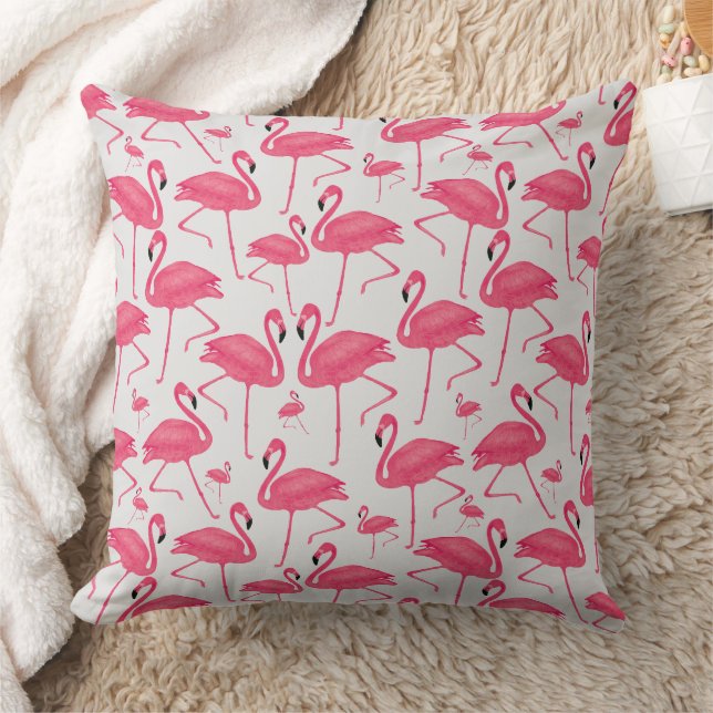 Coussin Aquarelle rose Flamant rose sur design gris clair (Couverture)