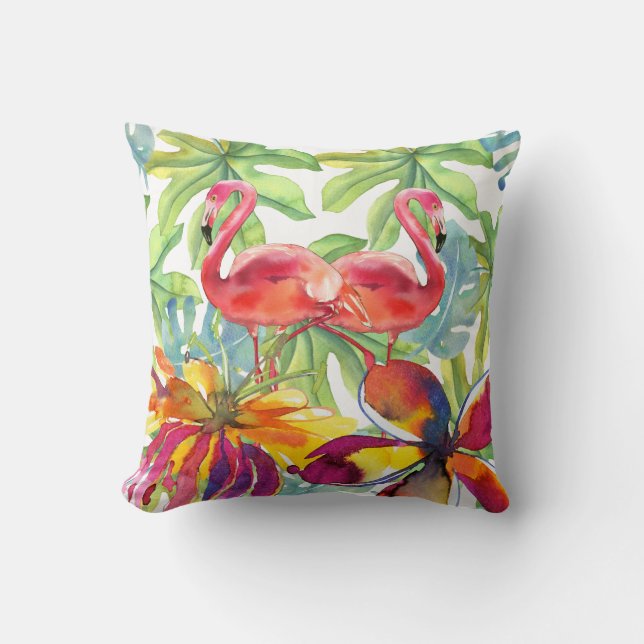 Coussin Aquarelle rose Flamant rose tropical (Recto)