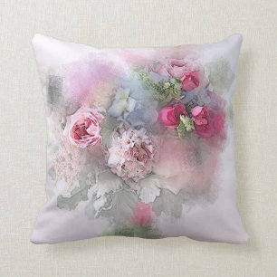 Coussin Aquarelle Rose Fleurs Floral Élégant Modèle