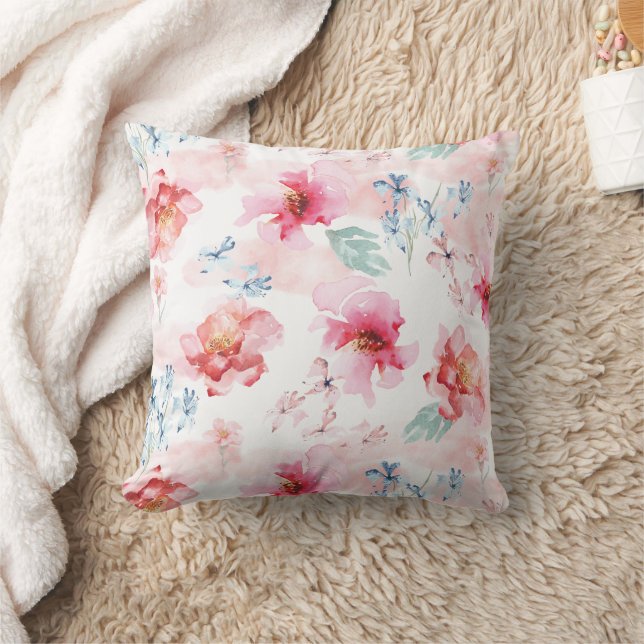 Coussin Aquarelle rose floral (Couverture)