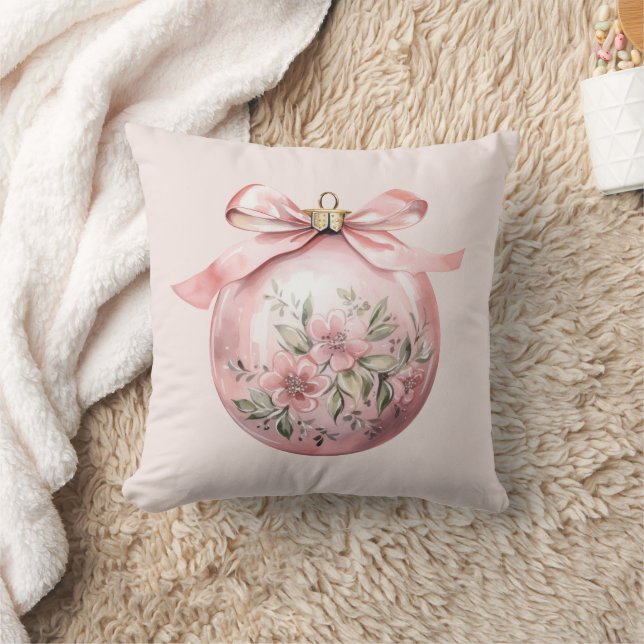Coussin Aquarelle rose Floral Ornement de Noël (Couverture)