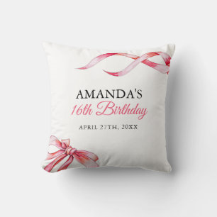 Coussin Aquarelle rose Flow Ribbon Sweet 16 Anniversaire