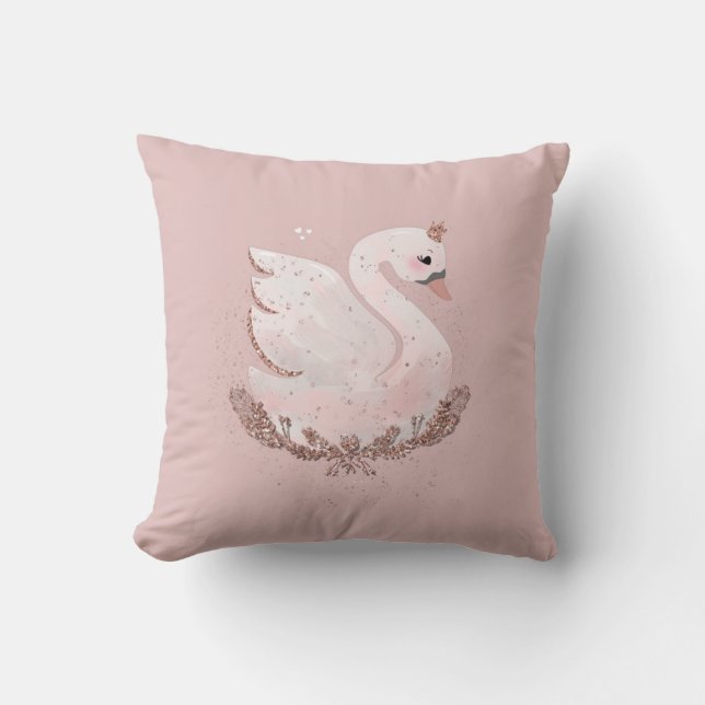 Coussin Aquarelle rose Gold Swan (Recto)