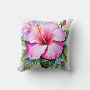 Coussin Aquarelle rose Hibiscus
