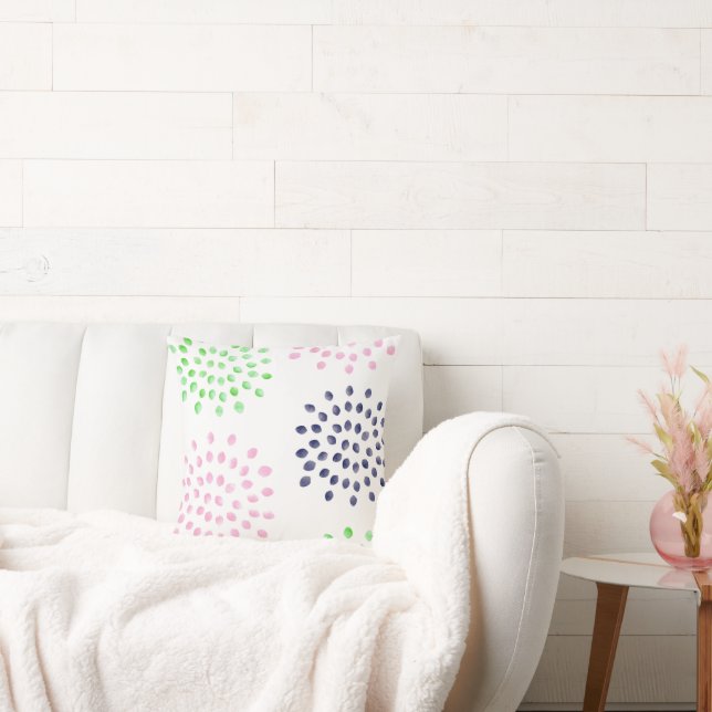 Coussin Aquarelle rose marine Fleurs vertes (Canapé)