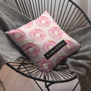 Coussin Aquarelle rose moderne Motif avec nom