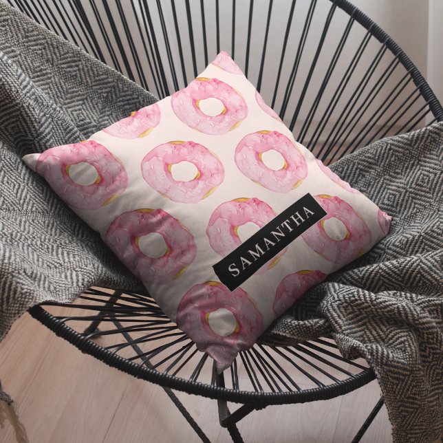Coussin Aquarelle rose moderne Motif avec nom (Créateur téléchargé)