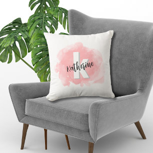 Coussin Aquarelle rose Monogramme
