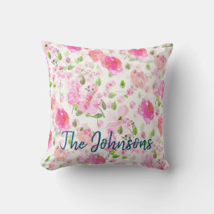 Coussin Aquarelle rose Motif de jardin Floral