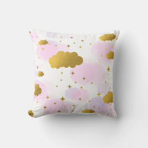 Coussin Aquarelle rose Nuages Gold Stars Sky