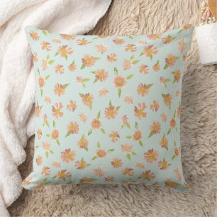 Coussin Aquarelle rose pâle Motif Floral Mint Green