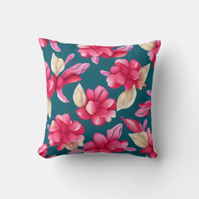 Coussin Aquarelle rose pastel Floral (Recto)