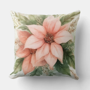 Coussin Aquarelle rose Poinsettie Noël