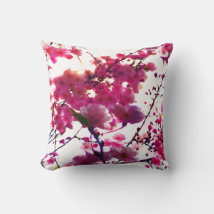 Coussin Aquarelle rose ressort floral   Arbre à fleurs