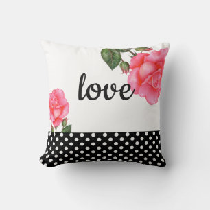 Coussin Aquarelle rose Rose Botanique Floral Polka Dot