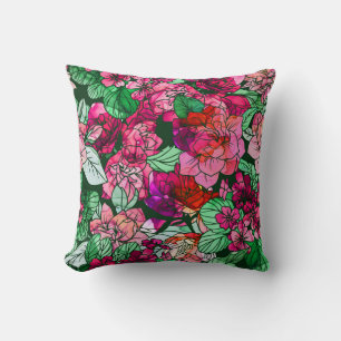 Coussin Aquarelle Rose rose Bourgogne Rouge Fleurs du Jard