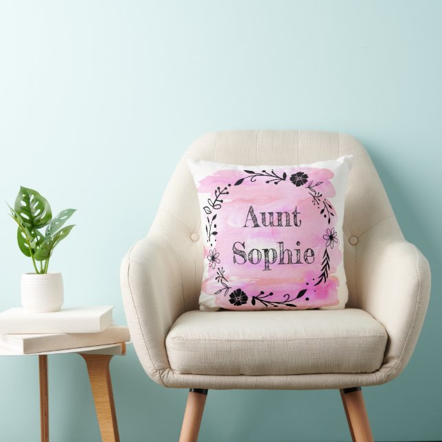 Coussin Aquarelle rose Tante de couronne de fleurs (Chaise)