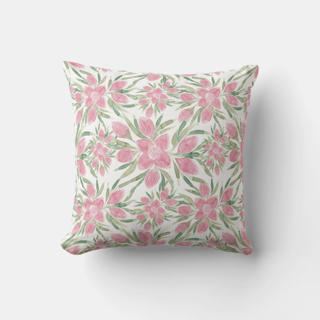 Coussin Aquarelle rose vert été Fleurs florissantes (Recto)