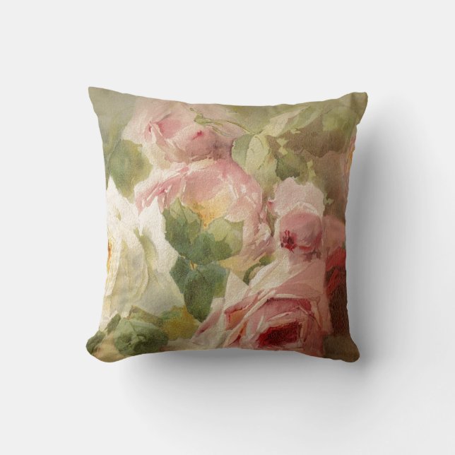 Coussin Aquarelle rose victorienne vintage (Recto)