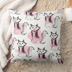 Coussin Aquarelle rose vif noir brosse coups de chat lance