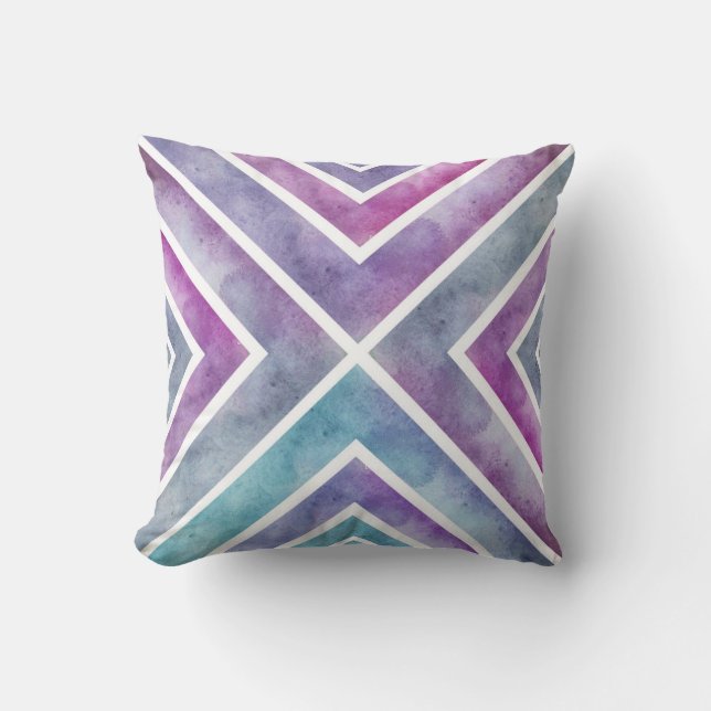 Coussin Aquarelle rose violet couleur géométrique Chevron  (Recto)