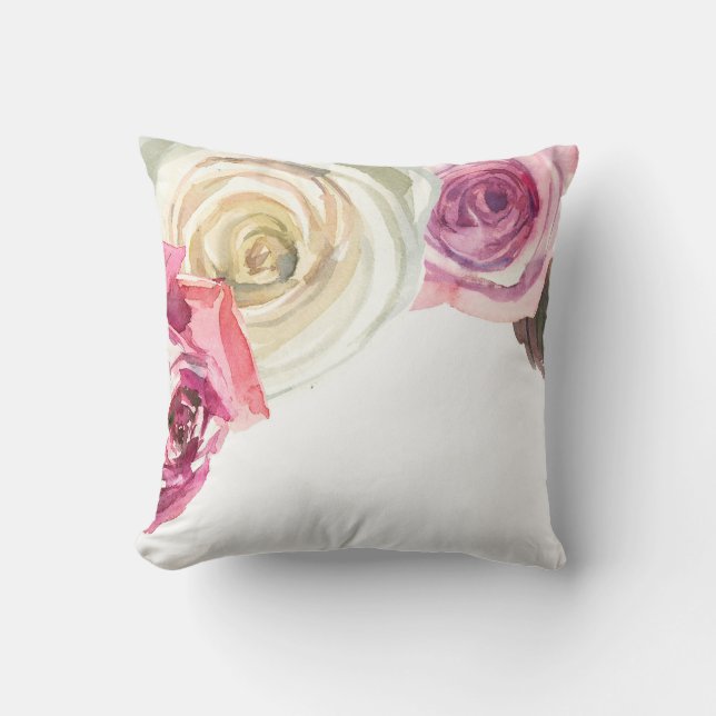 Coussin Aquarelle Roses Fleurs Roses et Blanches Glamour (Recto)