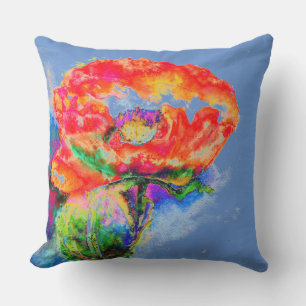 Coussin aquarelle rouge Abstraite peinture florale