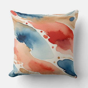 Coussin Aquarelle rouge, blanche et bleue abstraite