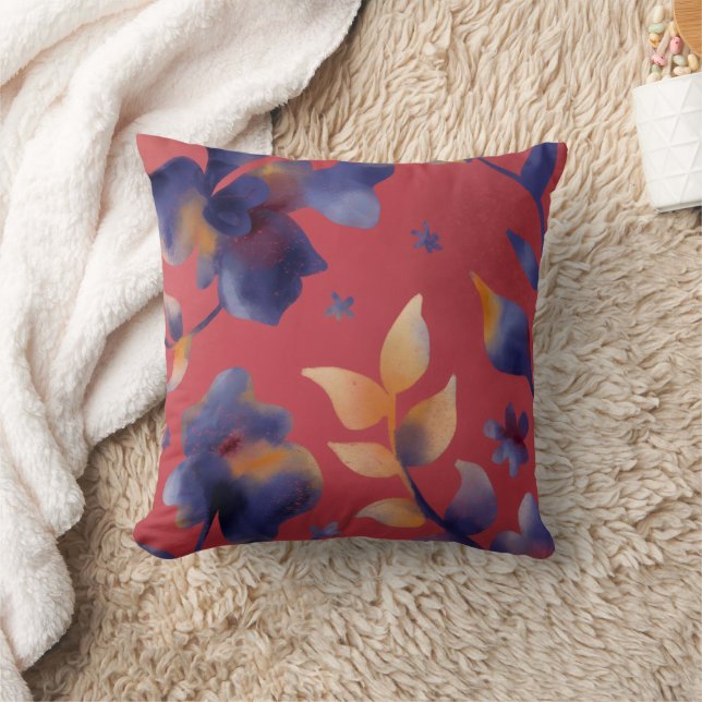Coussin Aquarelle rouge bleu or illustration lancer l'orei (Couverture)