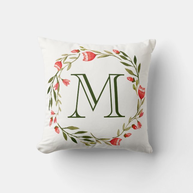 Coussin Aquarelle rouge brillante Monogramme de couronne f (Recto)