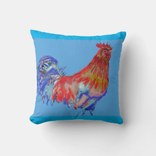 Coussin Aquarelle rouge et bleu coq