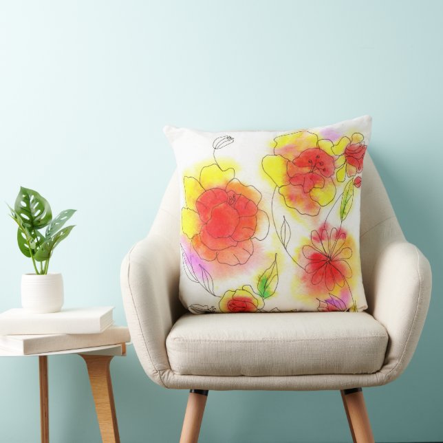 Coussin Aquarelle rouge et jaune abstraits (Chaise)