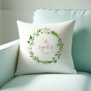 Coussin Aquarelle Rouge et Vert Noël Personnalisé Th