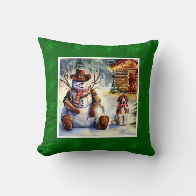 Coussin Aquarelle Rustique Cowboy Snowman (Recto)