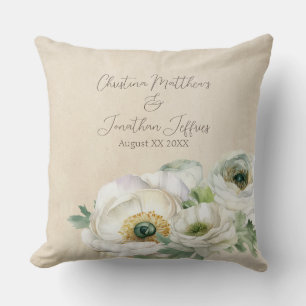 Coussin Aquarelle rustique Ranunculus blanc