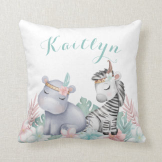 Coussin Aquarelle Safari Animaux bébé Nursery Girl
