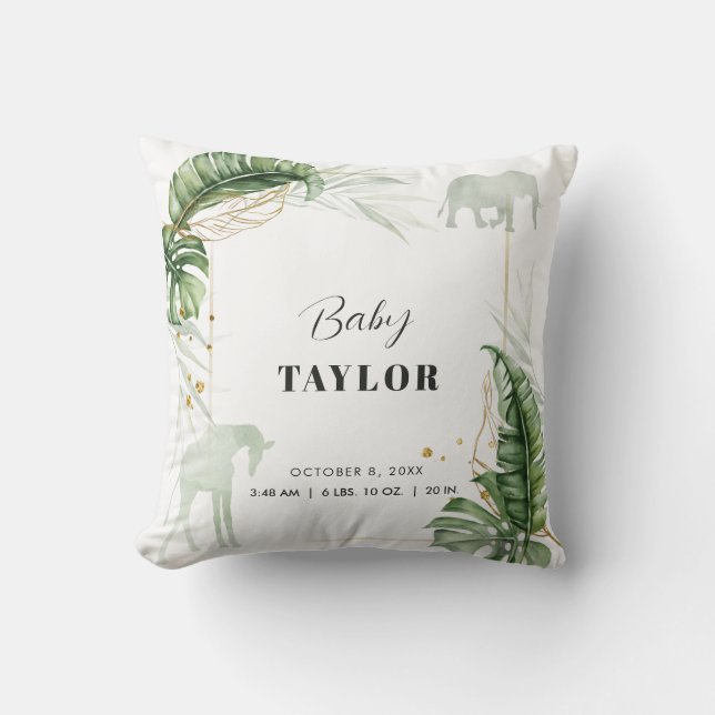 Coussin Aquarelle Safari Giraffe Elephant Baby shower (Recto)