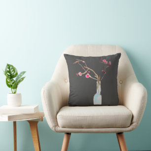 Coussin Aquarelle sakura rose fleur de cerisier