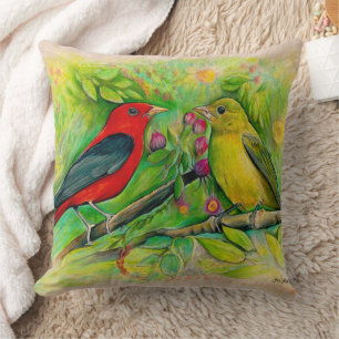 Coussin Aquarelle Scarlet Tanagers