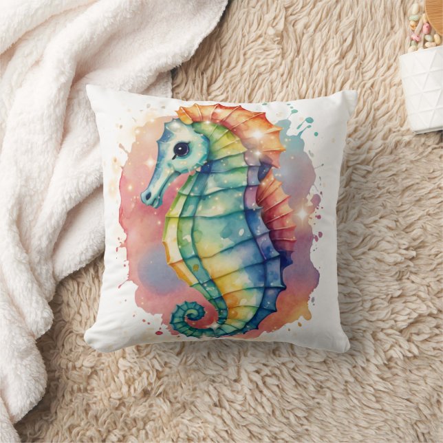 Coussin Aquarelle Seahorse Coloré Imprimer (Couverture)